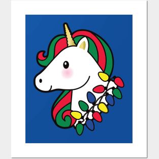 Christmas Unicorn With Lights Posters and Art